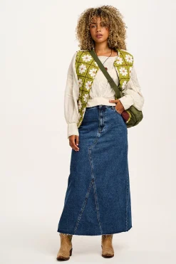 Lucy & Yak Liv - Maxi Denim Skirt in Mid Wash Blue Hot