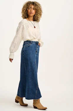 Lucy & Yak Liv - Maxi Denim Skirt in Mid Wash Blue Hot