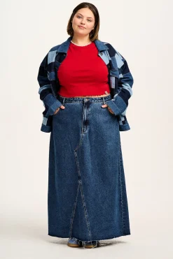 Lucy & Yak Liv - Maxi Denim Skirt in Mid Wash Blue Hot