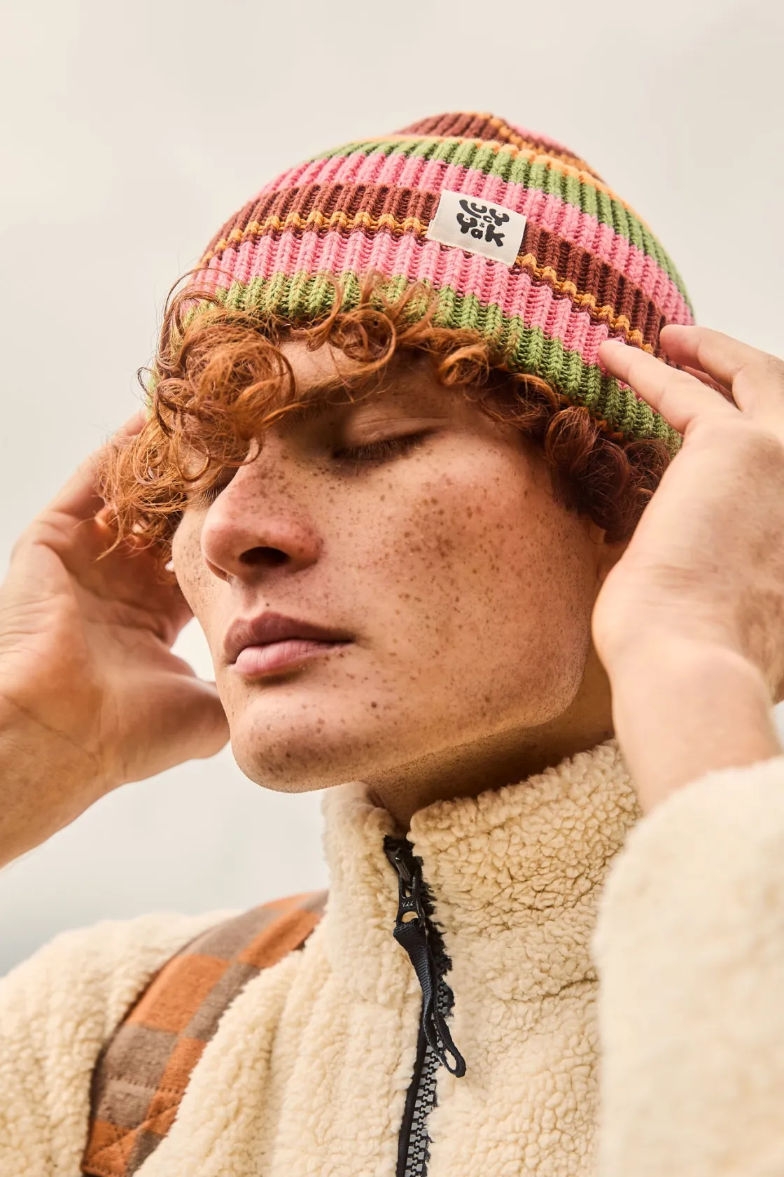 Lucy & Yak Luca - Cotton Beanie in Orange Stripe Online