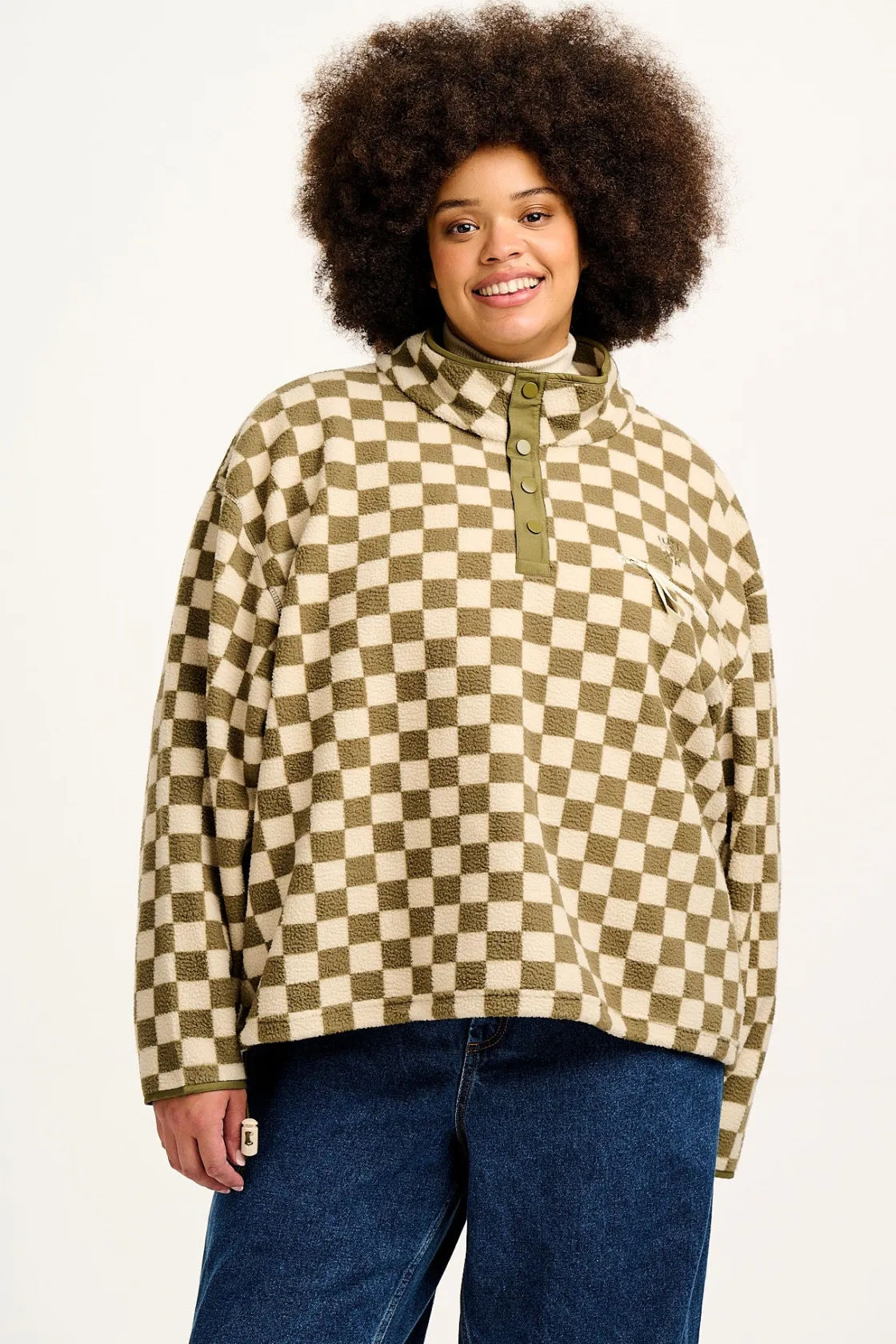Lucy & Yak Maddison - Fleece in Pistachio & Cream Checkerboard Print Hot