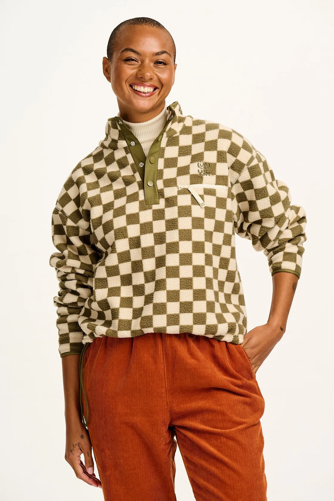 Lucy & Yak Maddison - Fleece in Pistachio & Cream Checkerboard Print Hot