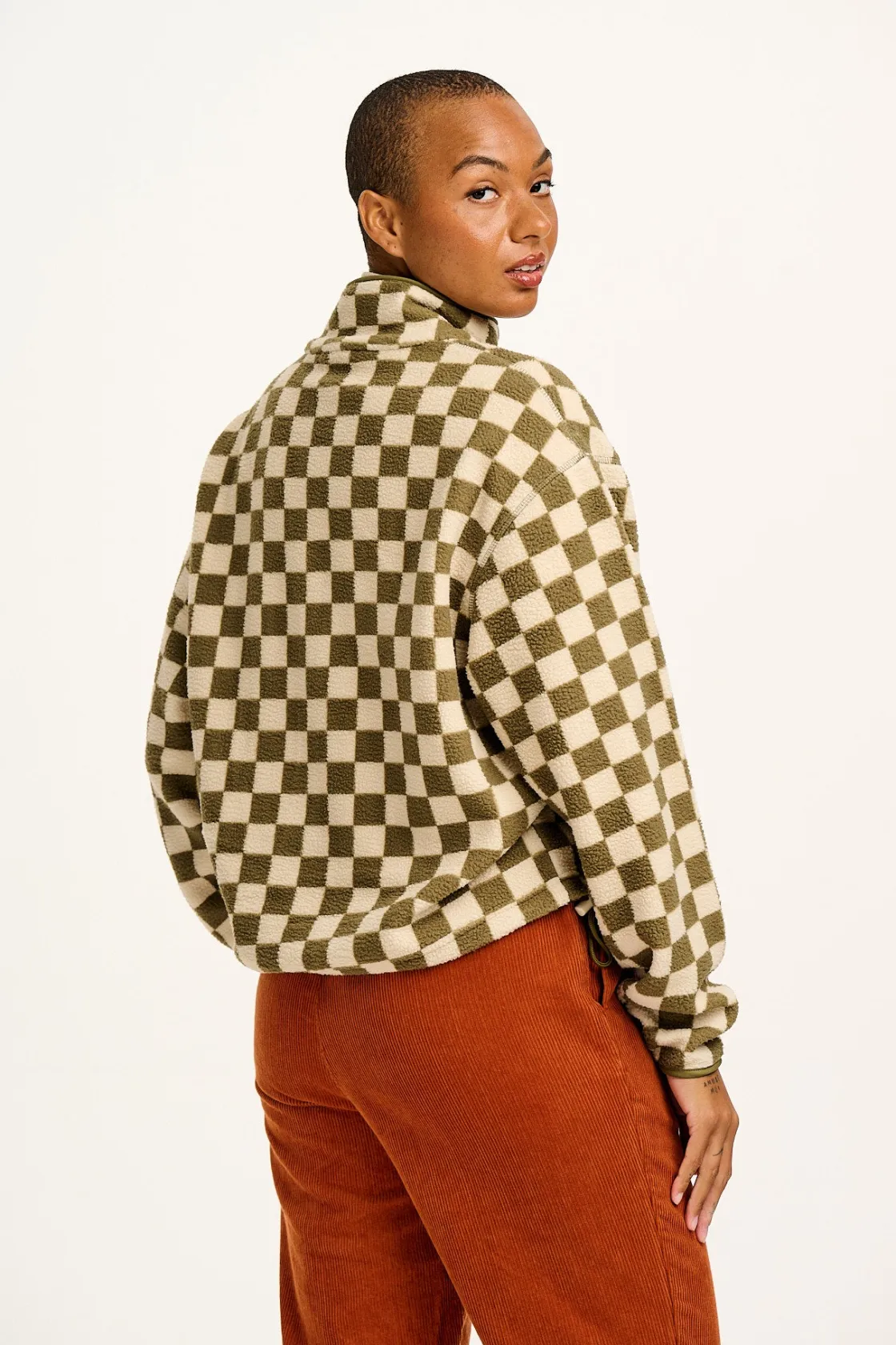 Lucy & Yak Maddison - Fleece in Pistachio & Cream Checkerboard Print Hot
