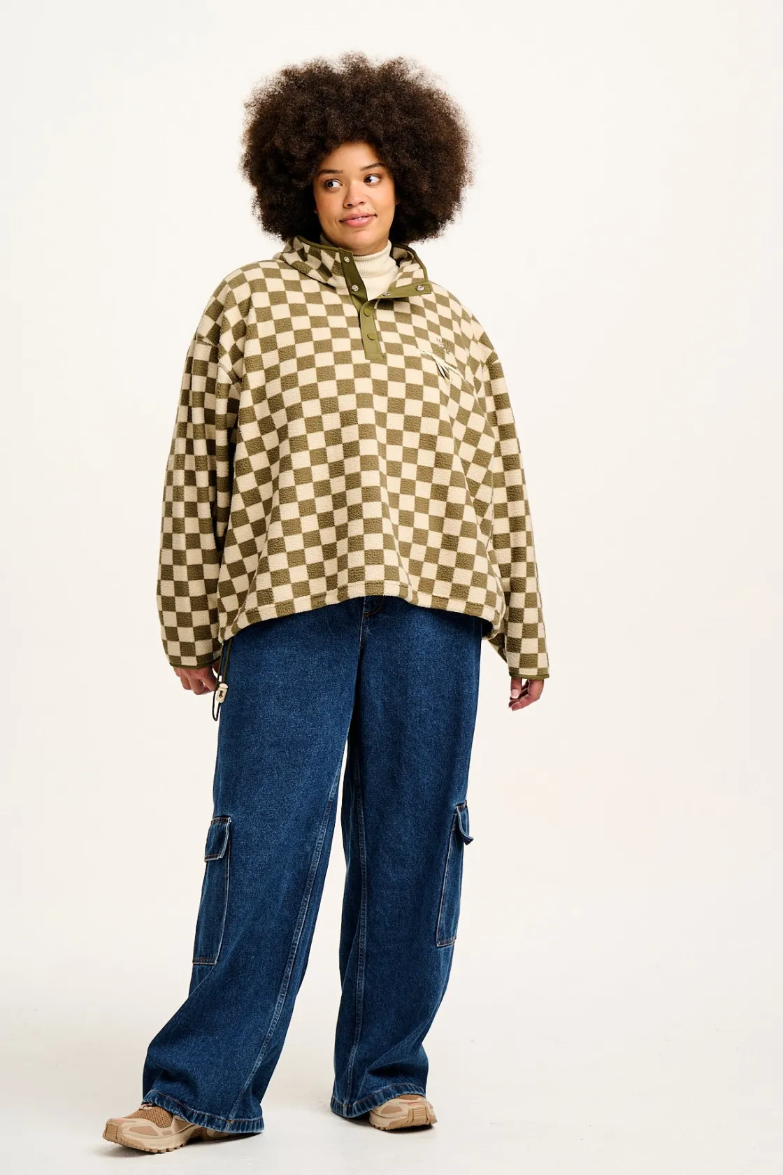 Lucy & Yak Maddison - Fleece in Pistachio & Cream Checkerboard Print Hot