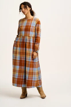 Lucy & Yak Maeve - Midi Dress in Brown & Blue Alastair Tartan Print Outlet