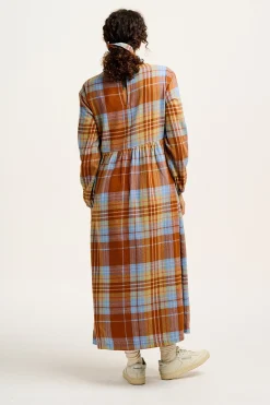 Lucy & Yak Maeve - Midi Dress in Brown & Blue Alastair Tartan Print Outlet