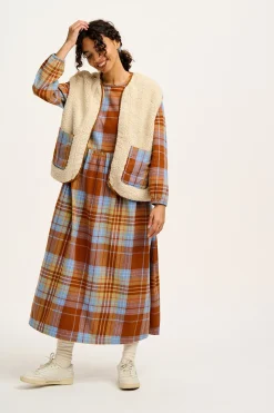 Lucy & Yak Maeve - Midi Dress in Brown & Blue Alastair Tartan Print Outlet