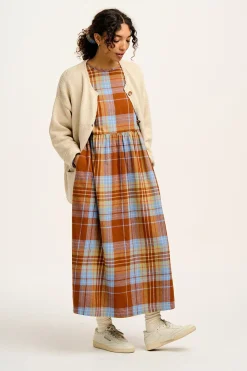 Lucy & Yak Maeve - Midi Dress in Brown & Blue Alastair Tartan Print Outlet
