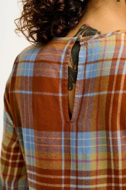 Lucy & Yak Maeve - Midi Dress in Brown & Blue Alastair Tartan Print Outlet