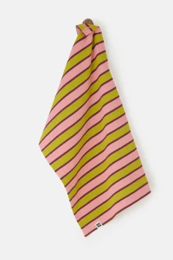 Lucy & Yak Matias - Tea Towel in Pink & Berry Stripe Waffle Cotton Fashion