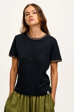 Lucy & Yak Maya - Cotton Tee in Black Leopard Print Outlet