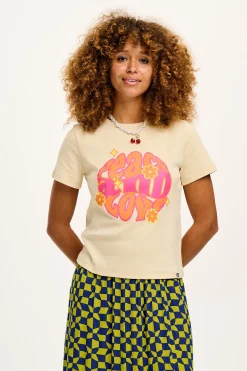 Lucy & Yak Maya - Cotton Tee in Peace and Love Print Outlet
