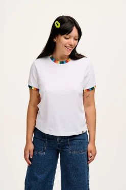 Lucy & Yak Maya - Cotton Tee in White Rainbow Print Fashion
