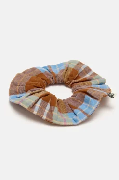 Lucy & Yak Mimmi - Oversized Scrunchie in Brown & Blue Alastair Tartan Print Sale