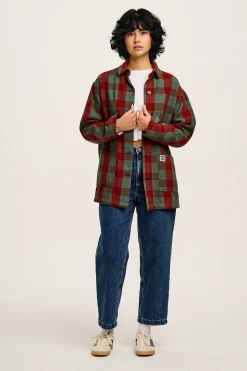 Lucy & Yak Olly - Twill Jacket in Green & Red Houston Tartan Print Outlet