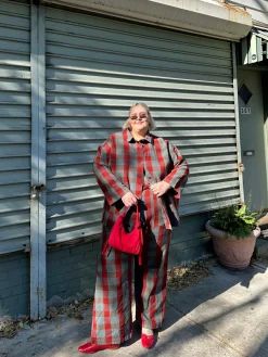 Lucy & Yak Olly - Twill Jacket in Green & Red Houston Tartan Print Outlet