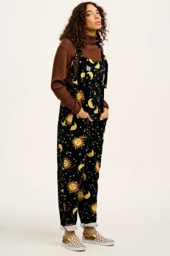 Lucy & Yak Original - Corduroy Dungarees in Black Orion Print Discount