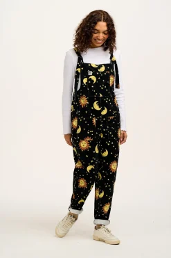 Lucy & Yak Original - Corduroy Dungarees in Black Orion Print Discount