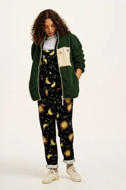 Lucy & Yak Original - Corduroy Dungarees in Black Orion Print Discount