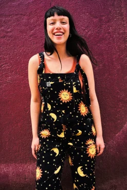 Lucy & Yak Original - Corduroy Dungarees in Black Orion Print Discount