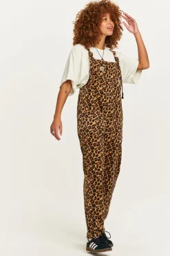 Lucy & Yak Original - Corduroy Dungarees in Leopard Print Clearance