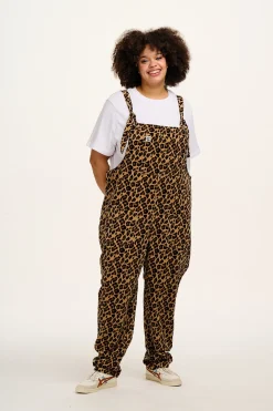 Lucy & Yak Original - Corduroy Dungarees in Leopard Print Clearance