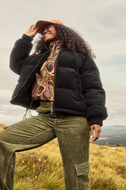 Lucy & Yak Paloma - Corduroy Puffer Jacket in Black New