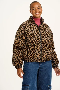 Lucy & Yak Paloma - Corduroy Puffer Jacket in Leopard Print New