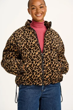 Lucy & Yak Paloma - Corduroy Puffer Jacket in Leopard Print New