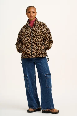 Lucy & Yak Paloma - Corduroy Puffer Jacket in Leopard Print New