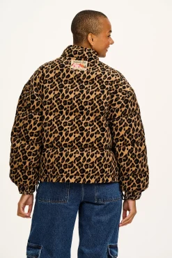 Lucy & Yak Paloma - Corduroy Puffer Jacket in Leopard Print New
