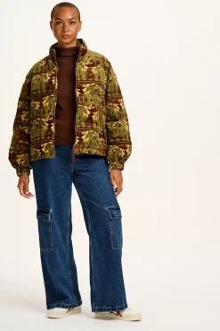 Lucy & Yak Paloma - Corduroy Puffer Jacket in Green & Brown Nevis Print Sale