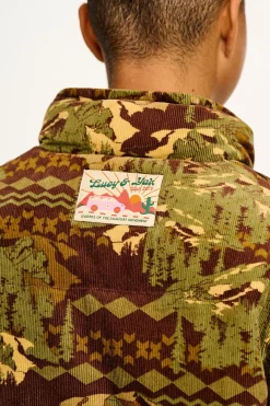 Lucy & Yak Paloma - Corduroy Puffer Jacket in Green & Brown Nevis Print Sale