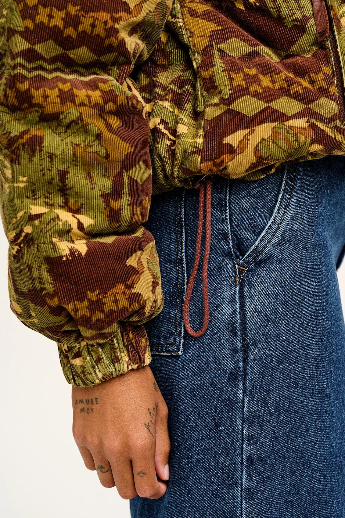 Lucy & Yak Paloma - Corduroy Puffer Jacket in Green & Brown Nevis Print Sale