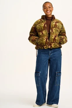 Lucy & Yak Paloma - Corduroy Puffer Jacket in Green & Brown Nevis Print Sale