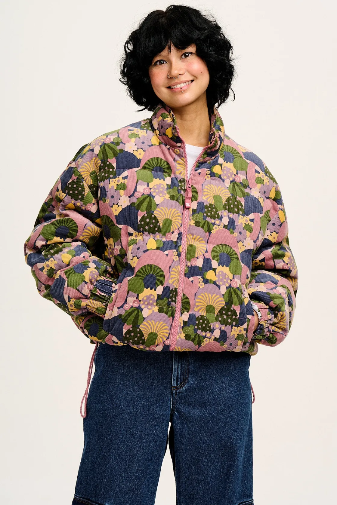 Lucy & Yak Paloma - Corduroy Puffer Jacket in Portobella Mushroom Print Clearance