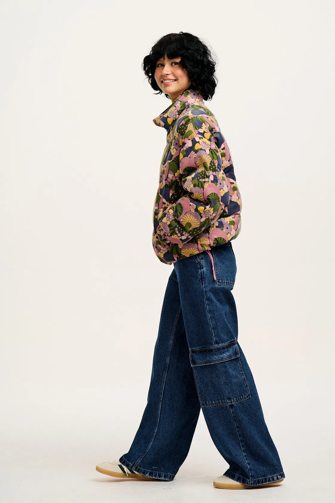 Lucy & Yak Paloma - Corduroy Puffer Jacket in Portobella Mushroom Print Clearance