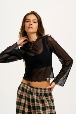 Lucy & Yak Perrie - Long Sleeve Mesh Top in Black Discount