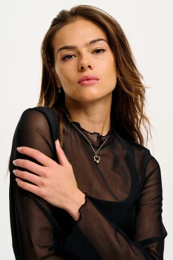 Lucy & Yak Perrie - Long Sleeve Mesh Top in Black Discount
