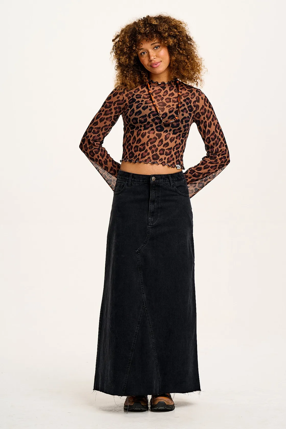 Lucy & Yak Perrie - Long Sleeve Mesh Top in Leopard Print Discount