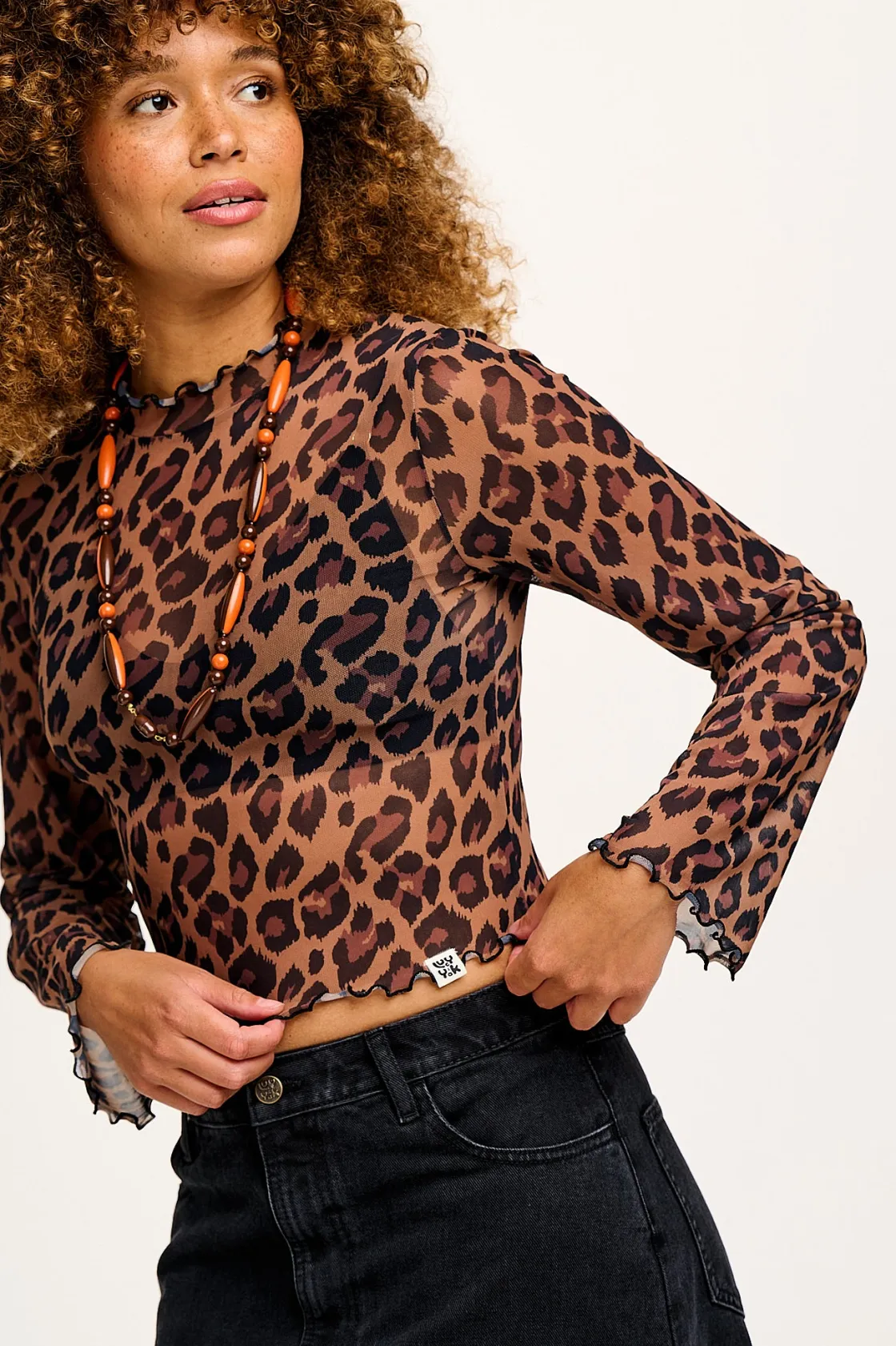 Lucy & Yak Perrie - Long Sleeve Mesh Top in Leopard Print Discount
