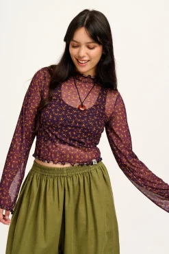 Lucy & Yak Perrie - Long Sleeve Mesh Top in Purple with Belinay Print Sale