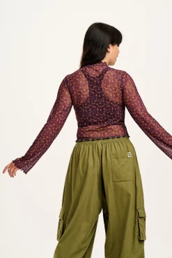 Lucy & Yak Perrie - Long Sleeve Mesh Top in Purple with Belinay Print Sale