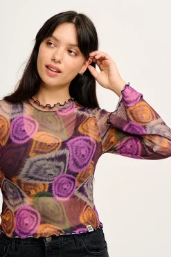 Lucy & Yak Perrie - Long Sleeve Mesh Top in Redwood Print Fashion