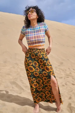 Lucy & Yak Poppy - Elasticated Waist Skirt in Sunflowers Print Best