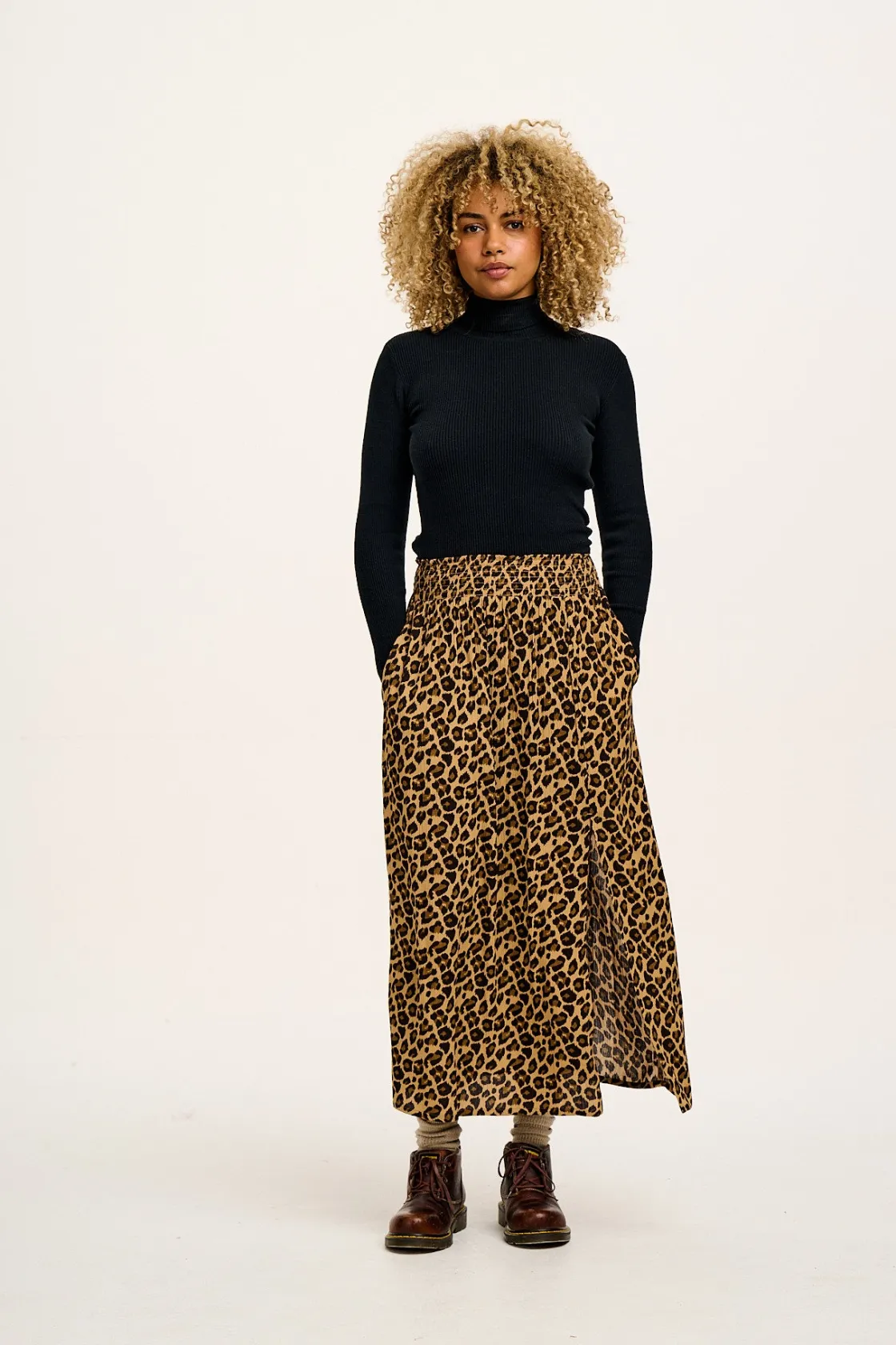 Lucy & Yak Poppy - Elasticated Waist Skirt in Leopard Print Clearance