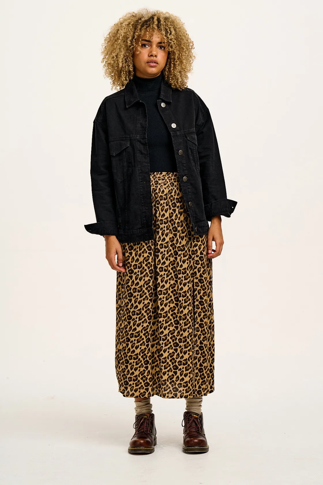 Lucy & Yak Poppy - Elasticated Waist Skirt in Leopard Print Clearance