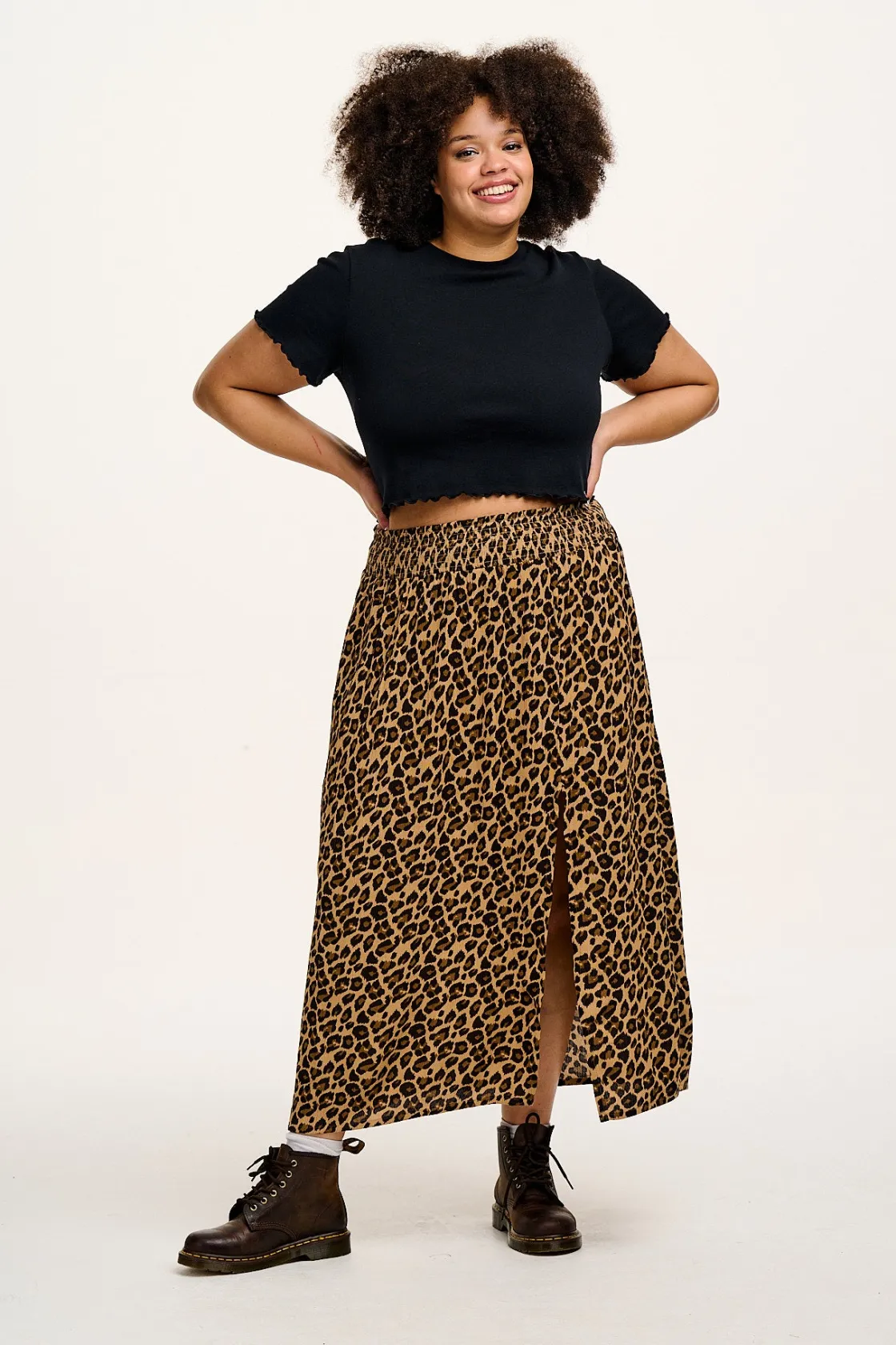 Lucy & Yak Poppy - Elasticated Waist Skirt in Leopard Print Clearance