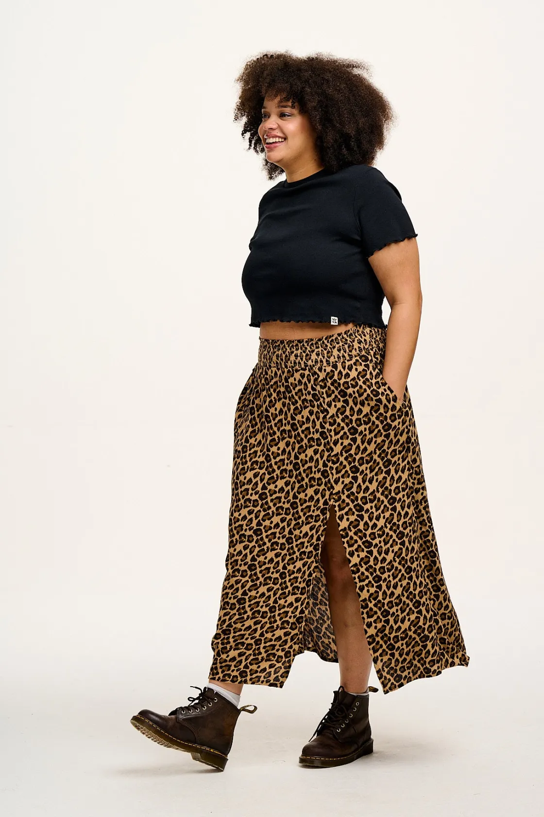 Lucy & Yak Poppy - Elasticated Waist Skirt in Leopard Print Clearance