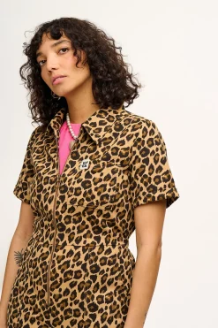 Lucy & Yak Ragan - Cotton Jumpsuit in Leopard Print Clearance